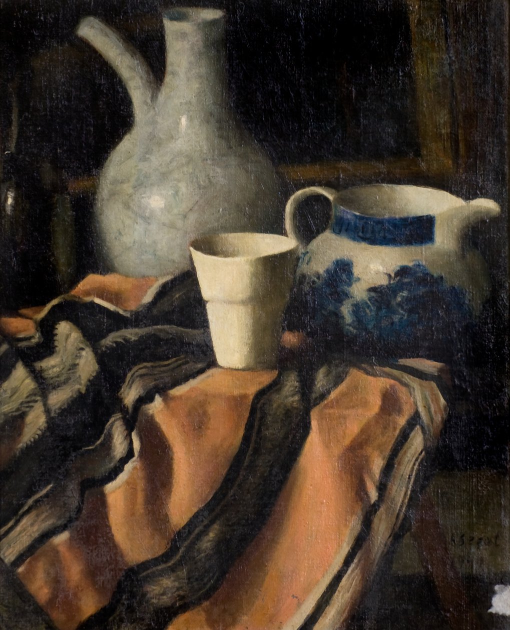 Still Life on Striped Cloth by Arthur Segal