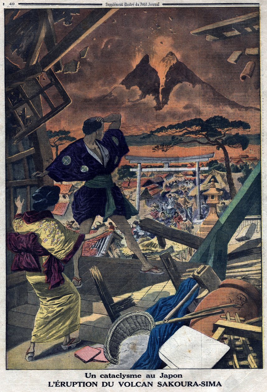 A Cataclysm in Japan: The eruption of the Sakoura Sima volcano by Artist Unknown