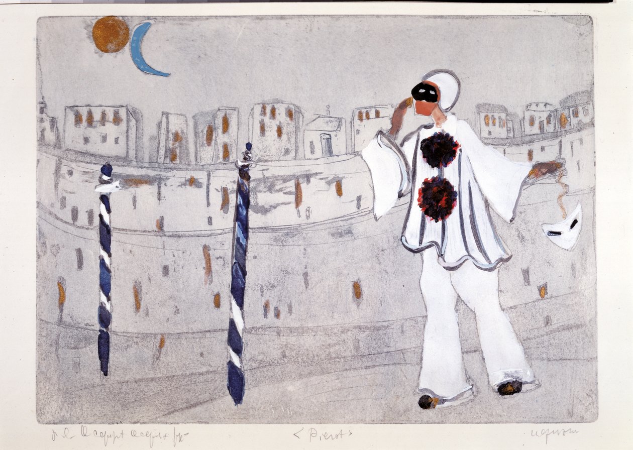 Modern Interpretation of Pierrot with Venice in Background by Artist Unknown