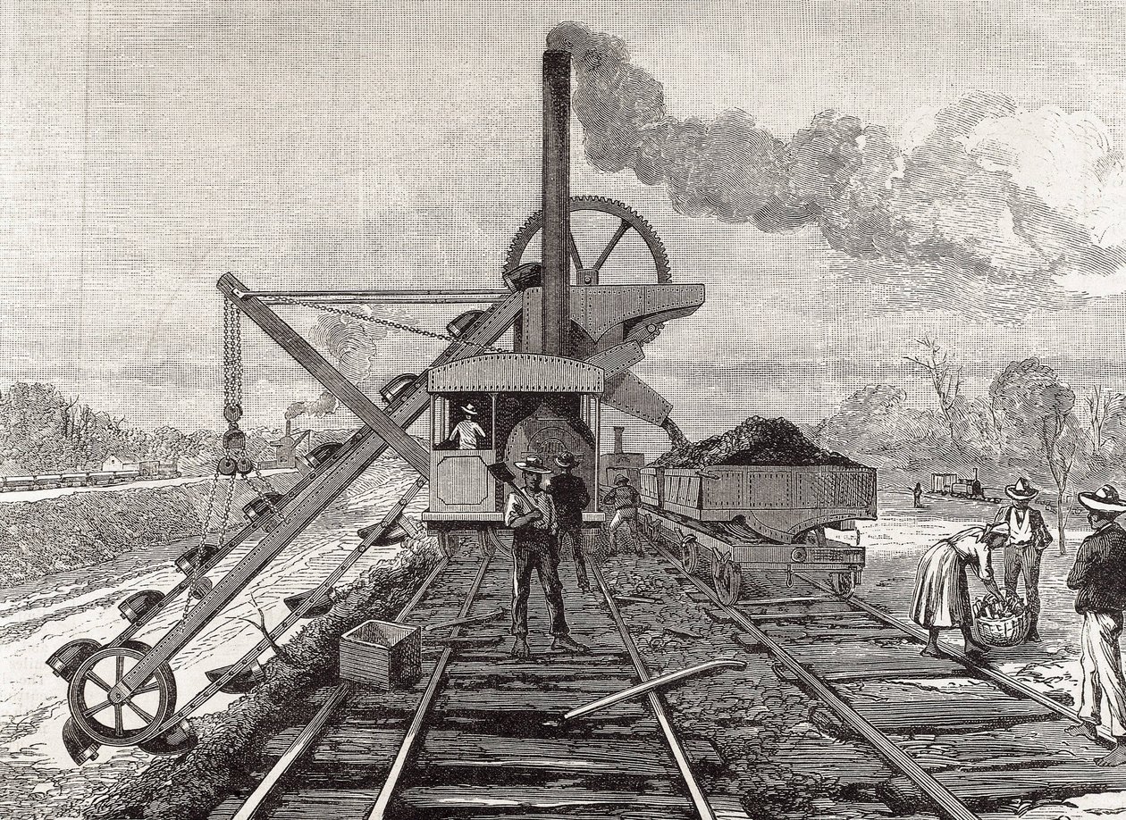 Construction of Panama Canal. Dredging Works in the Village of Culebra. Original Drawing by Meltor Prior. Image Published in The Illustrated London News. Engraving. by Artist Unknown