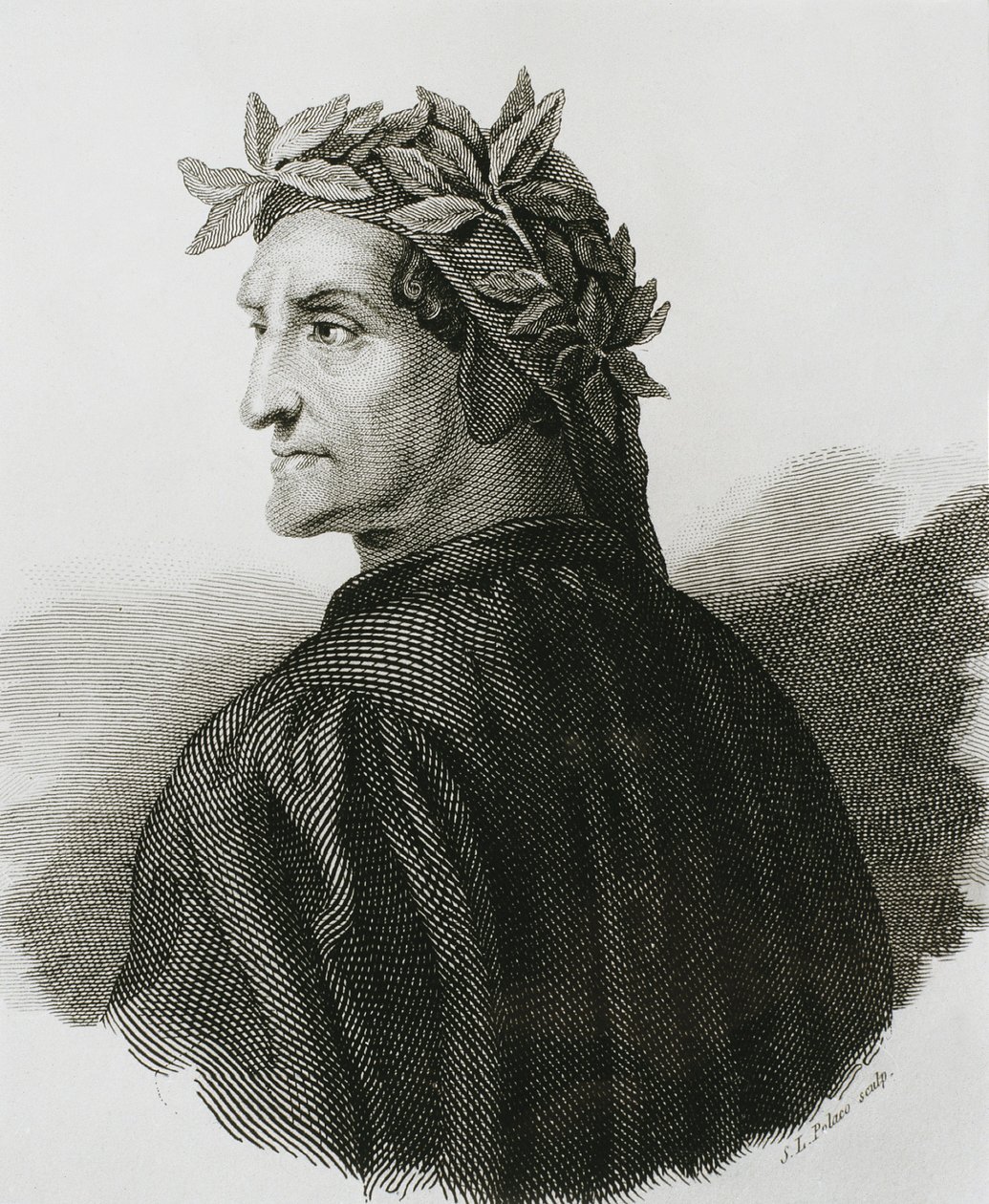Dante Alighieri (1265-1321). Italian poet. Reproduction of a fresco by Raphael (engraving) by Artist Unknown