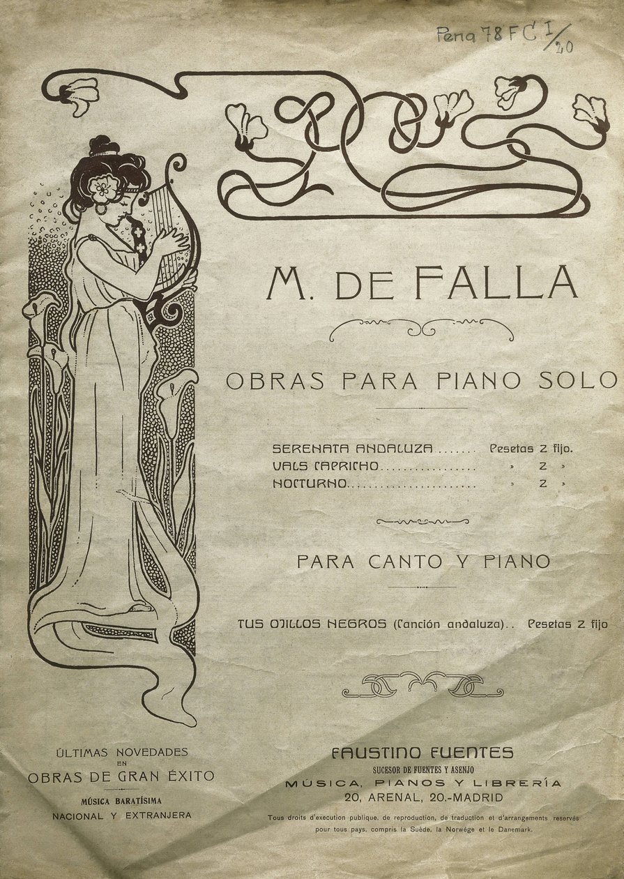 Manuel de Falla, Spanish Composer and Pianist. Works for Piano Solo and for Piano and Voice. Edited in Madrid. by Artist Unknown