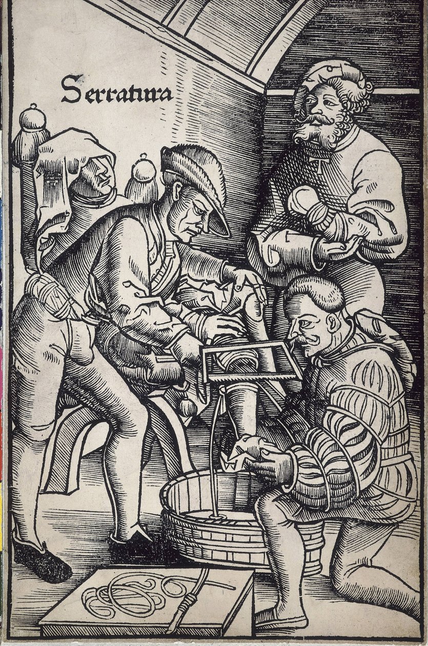 Hans von Gersdorff (1455 - 1529). German Surgeon. Amputation of a Leg. Woodcut by Hans Wechtlin for the Book 