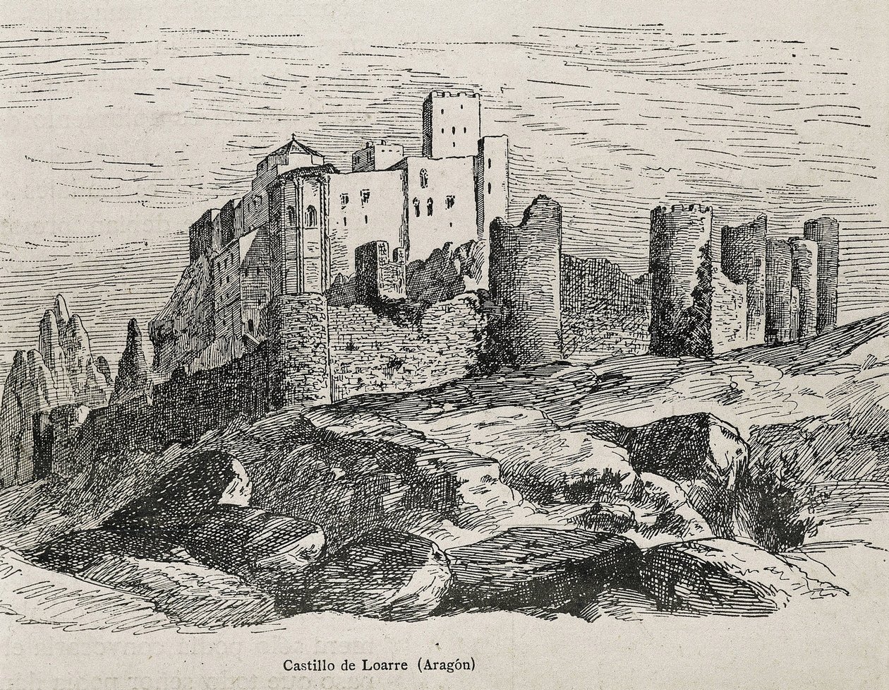 Loarre. Romanesque castle (engraving) by Artist Unknown