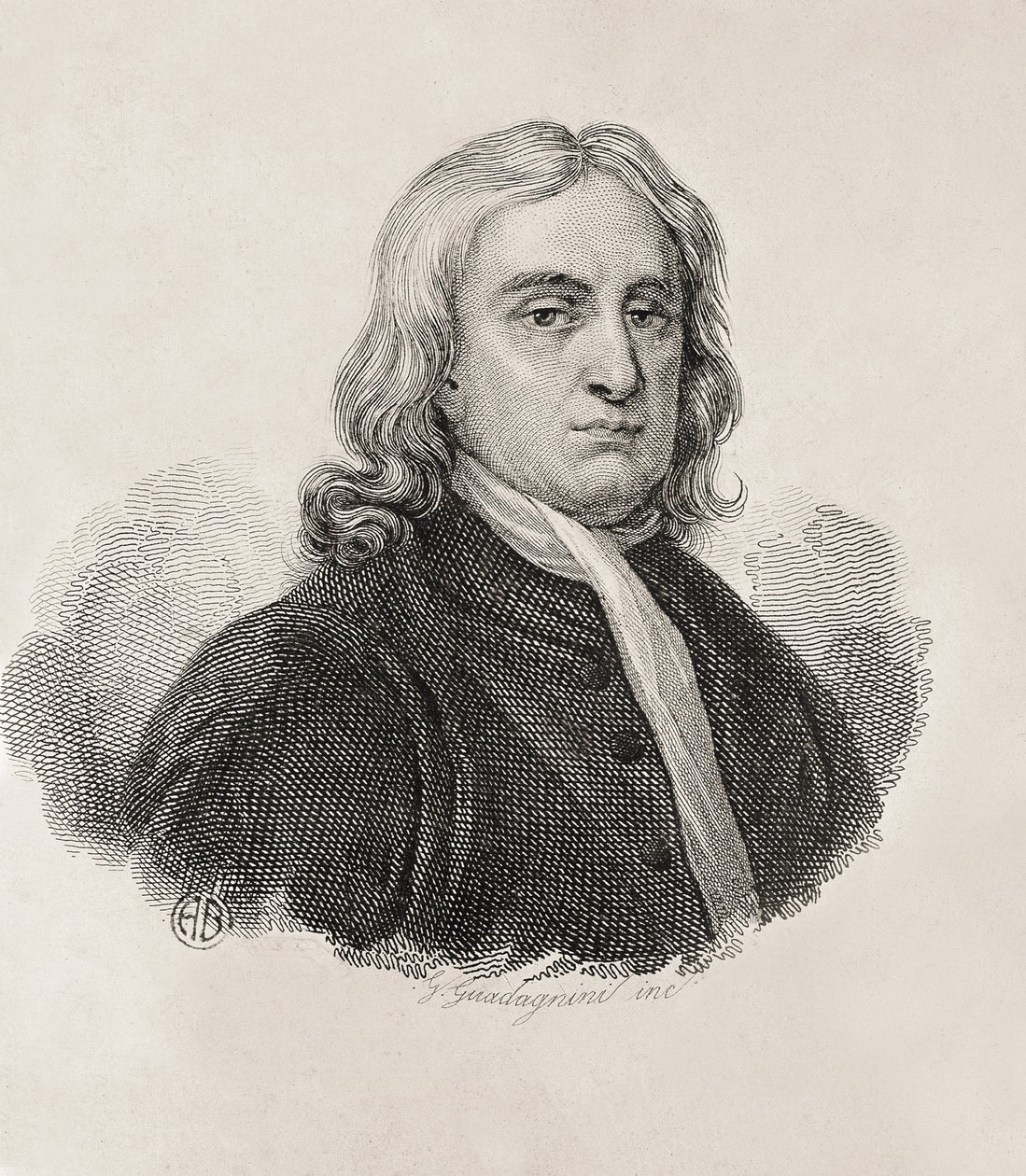 Portrait of Isaac Newton, Work by Gaetano Guadagnini. Engraving. by Artist Unknown