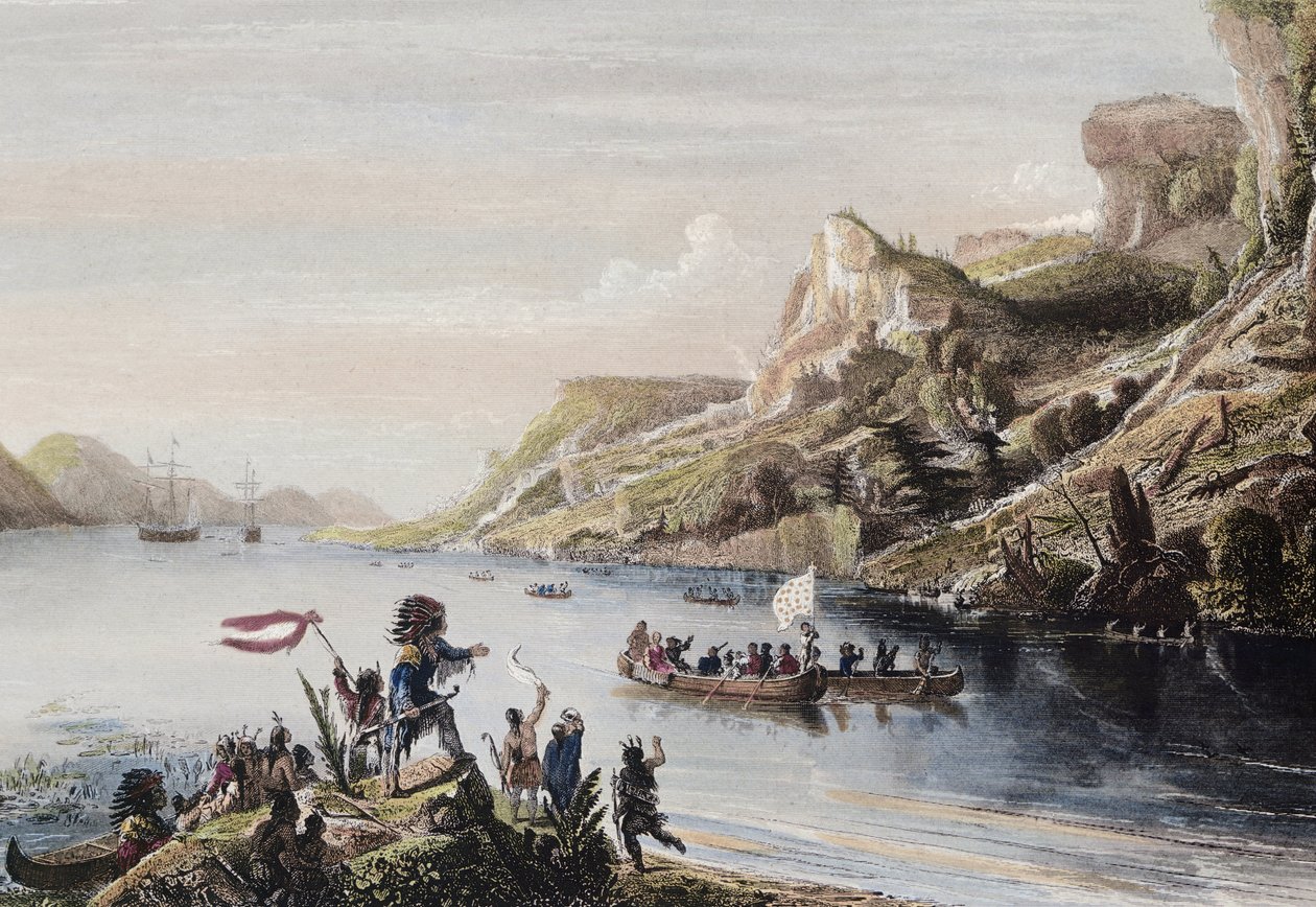 The French explorer Jacques Cartier discovered and climbed the St. Lawrence River in Canada in 1535 by Artist Unknown