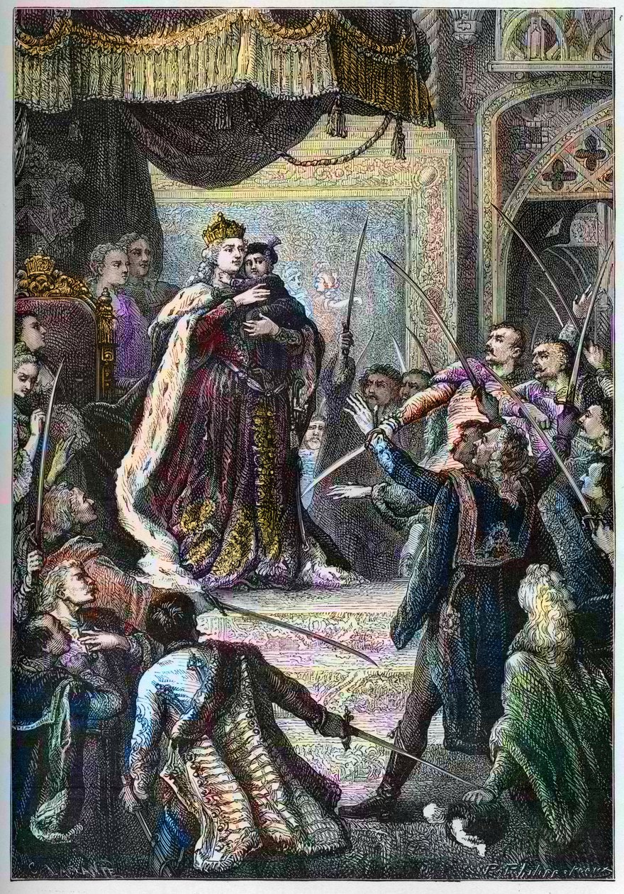 The Impress Marie-Therese of Austria receiving during her visit to the parliament of Bratislava, the oath of fidelity of the Hungarian nobles by Artist Unknown