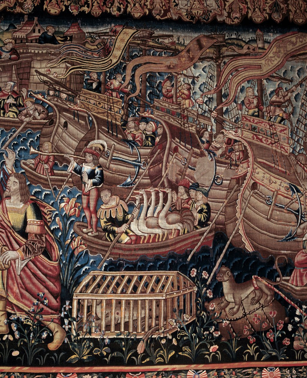 The Portuguese Navigator Vasco da Gama Arrives in Calicut, India, 1498 (detail, tapestry) by Artist Unknown