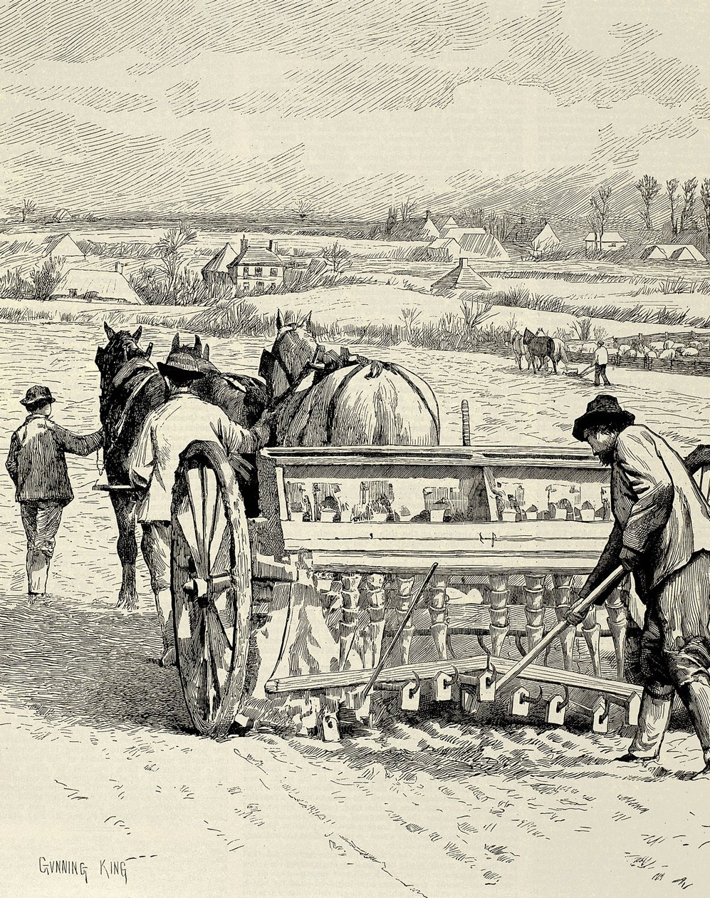 Industrial Revolution: Drilling machine invented by Jethro Tull (engraving) by Artist Unknown