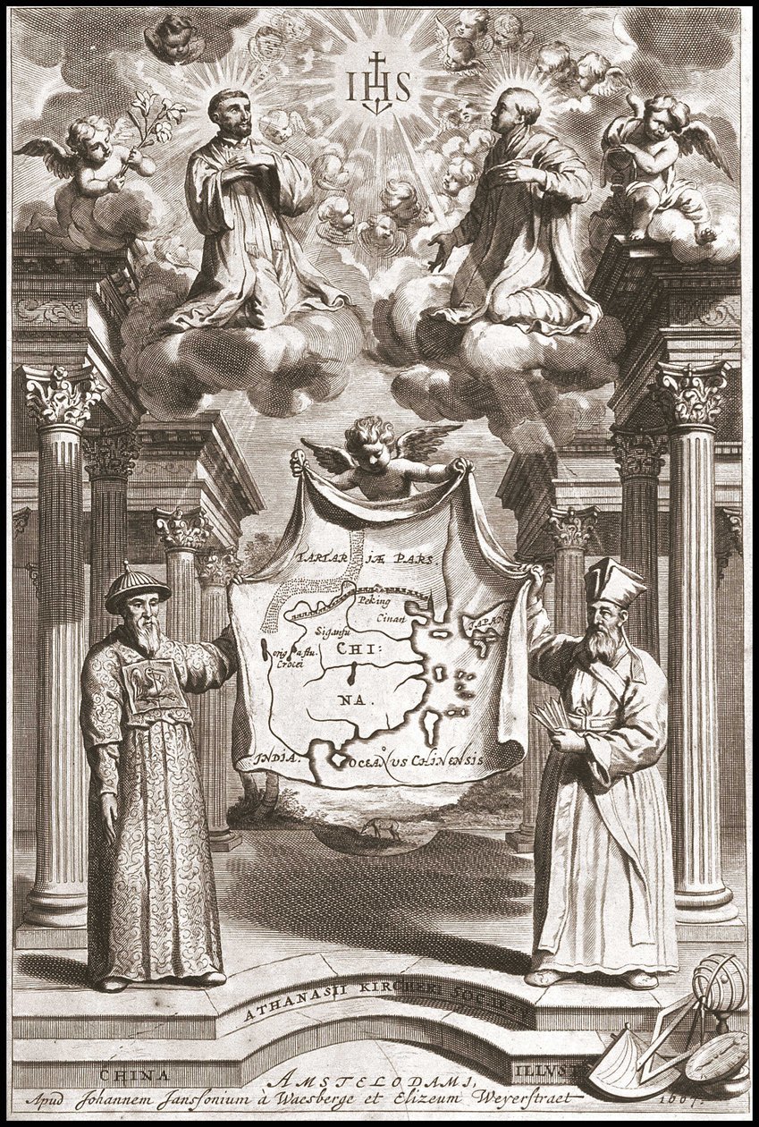 Adam Schall (left) and Matteo Ricci (right) in Chinese Mandarin costume, frontispiece of China by Athanase Kircher by Athanasius Kircher