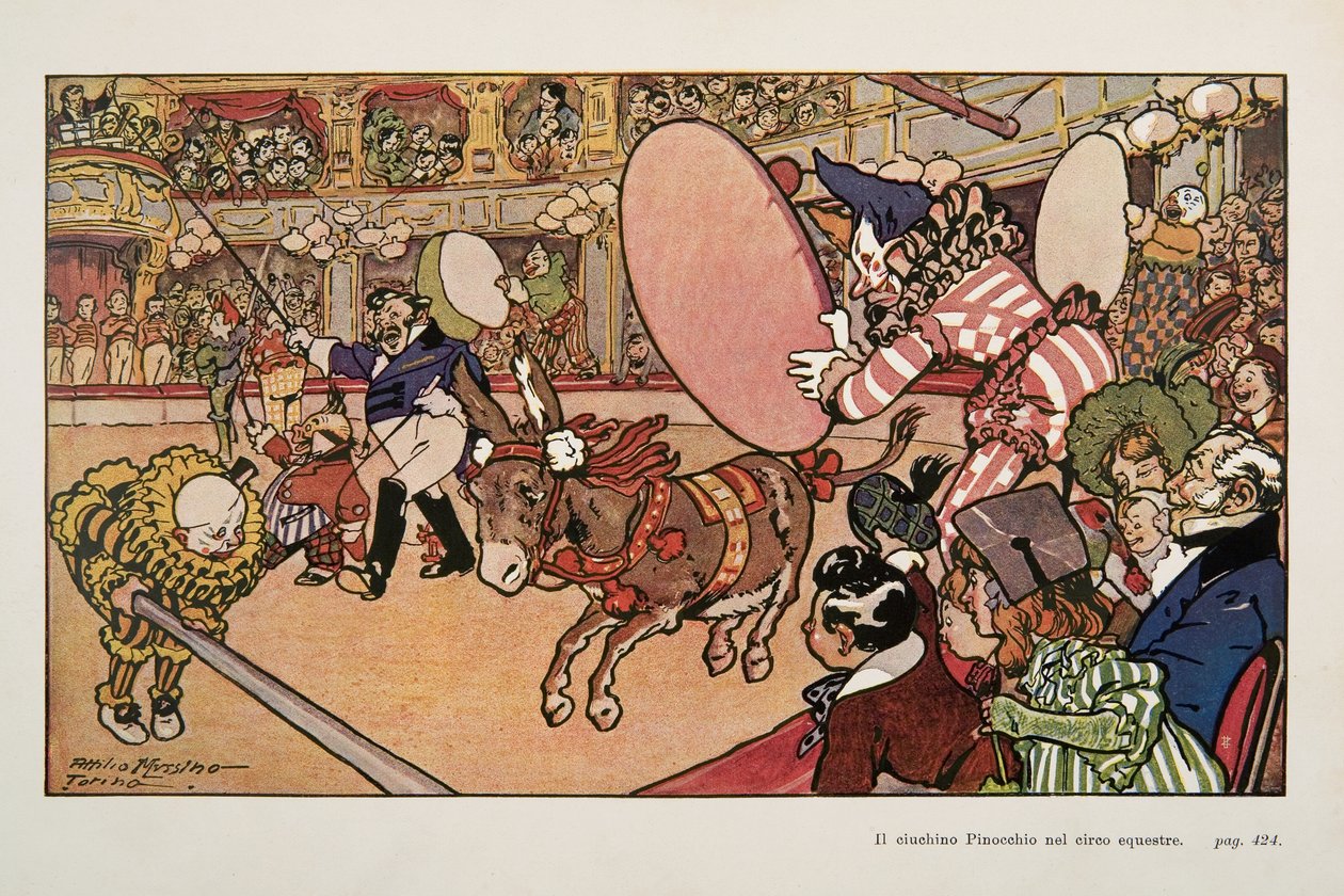 Circus and the Donkey Pinocchio, Illustration from Pinocchio by Attilio Mussino