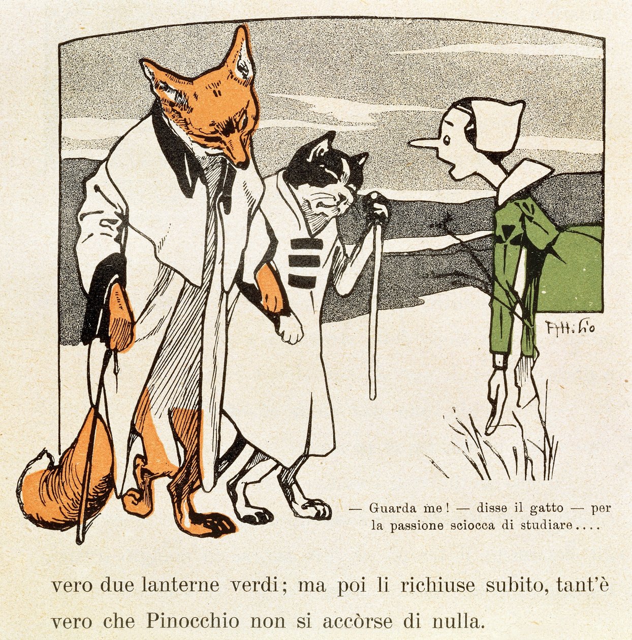 Pinocchio Meets Cat and Fox by Attilio Mussino