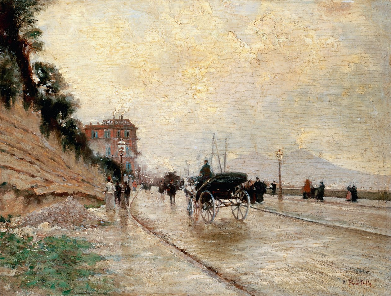 Carriage on Promenade in Naples by Attillo Pratella