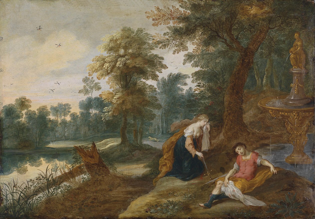 A Landscape with Pyramus and Thisbe by Attributed to Jasper van der Lanen  
