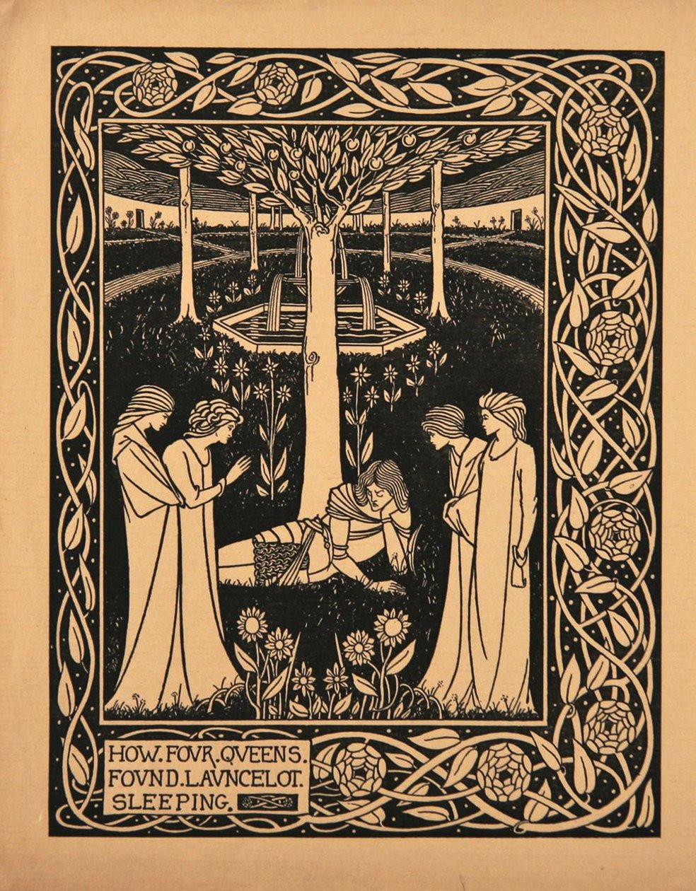How Four Queens Found Lancelot Sleeping. Illustration to the Book Le Morte d