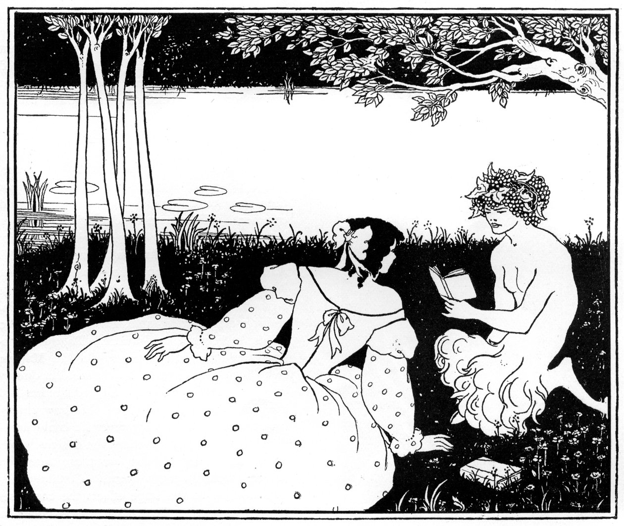 Pan Reading to a Woman by a Brook by Aubrey Beardsley