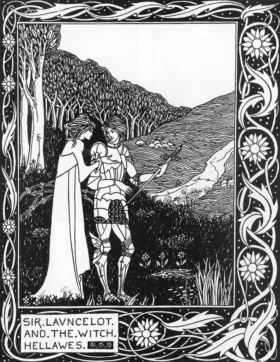 Sir Launcelot and the Witch Hellawes (Illustration by Aubrey Beardsley from Thomas Malory