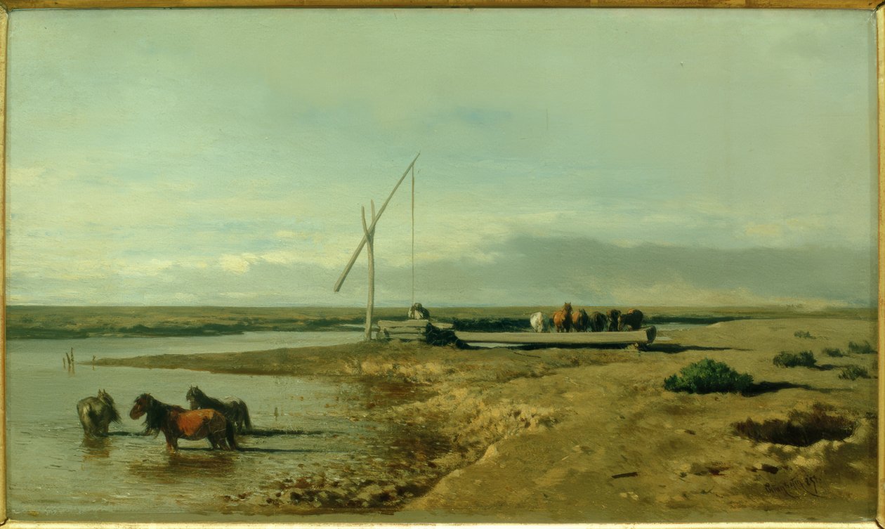 Horse Watering in the Puszta by August von Pettenkofen