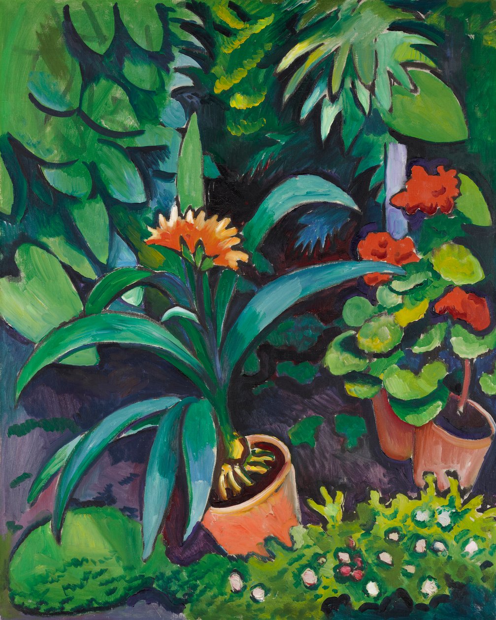 Flowers in the Garden, Clivia and Pelargoniums by August Macke