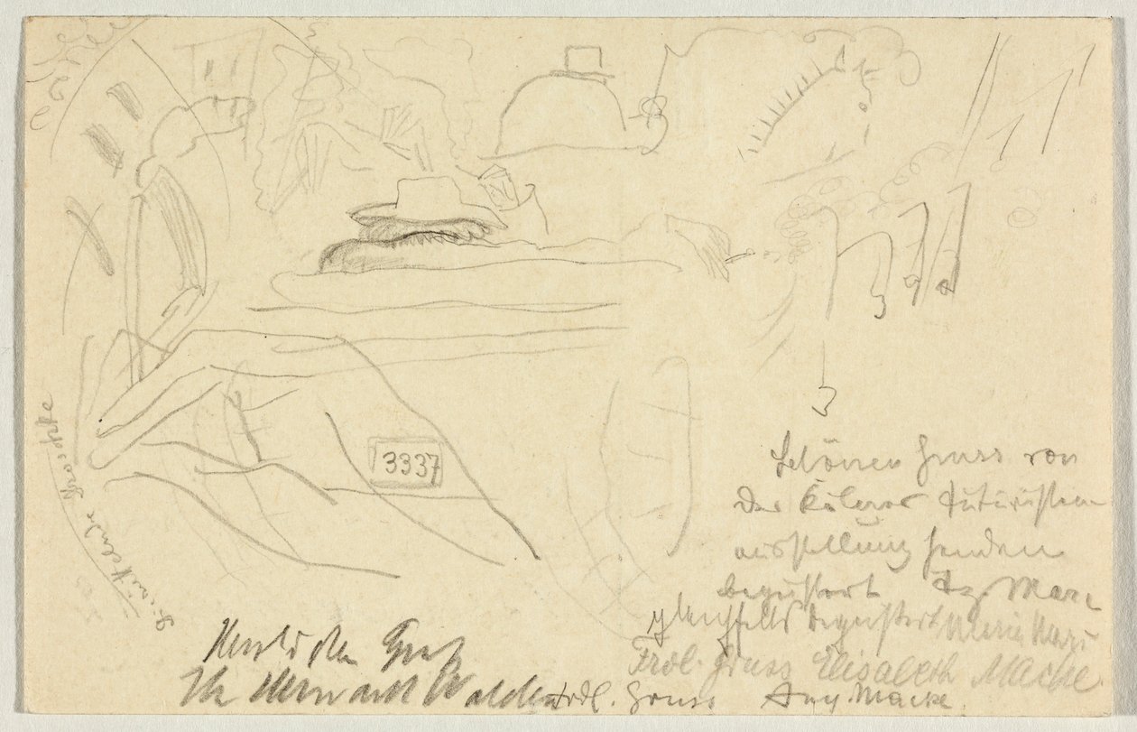 The Shaking Cab, Postcard to Wassily Kandinsky in Odessa by August Macke