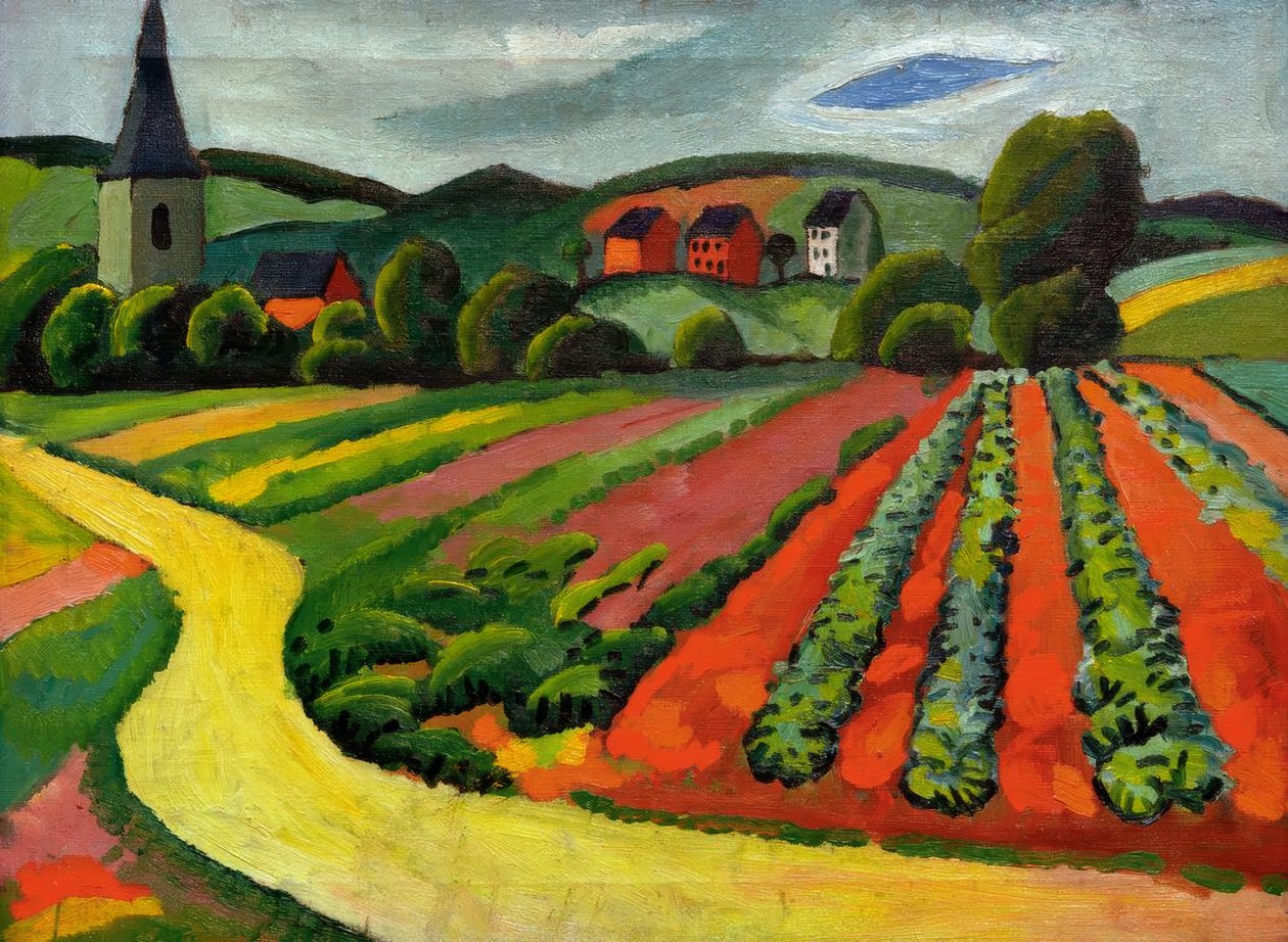 Landschaft mit Kirche und Weg by August Macke