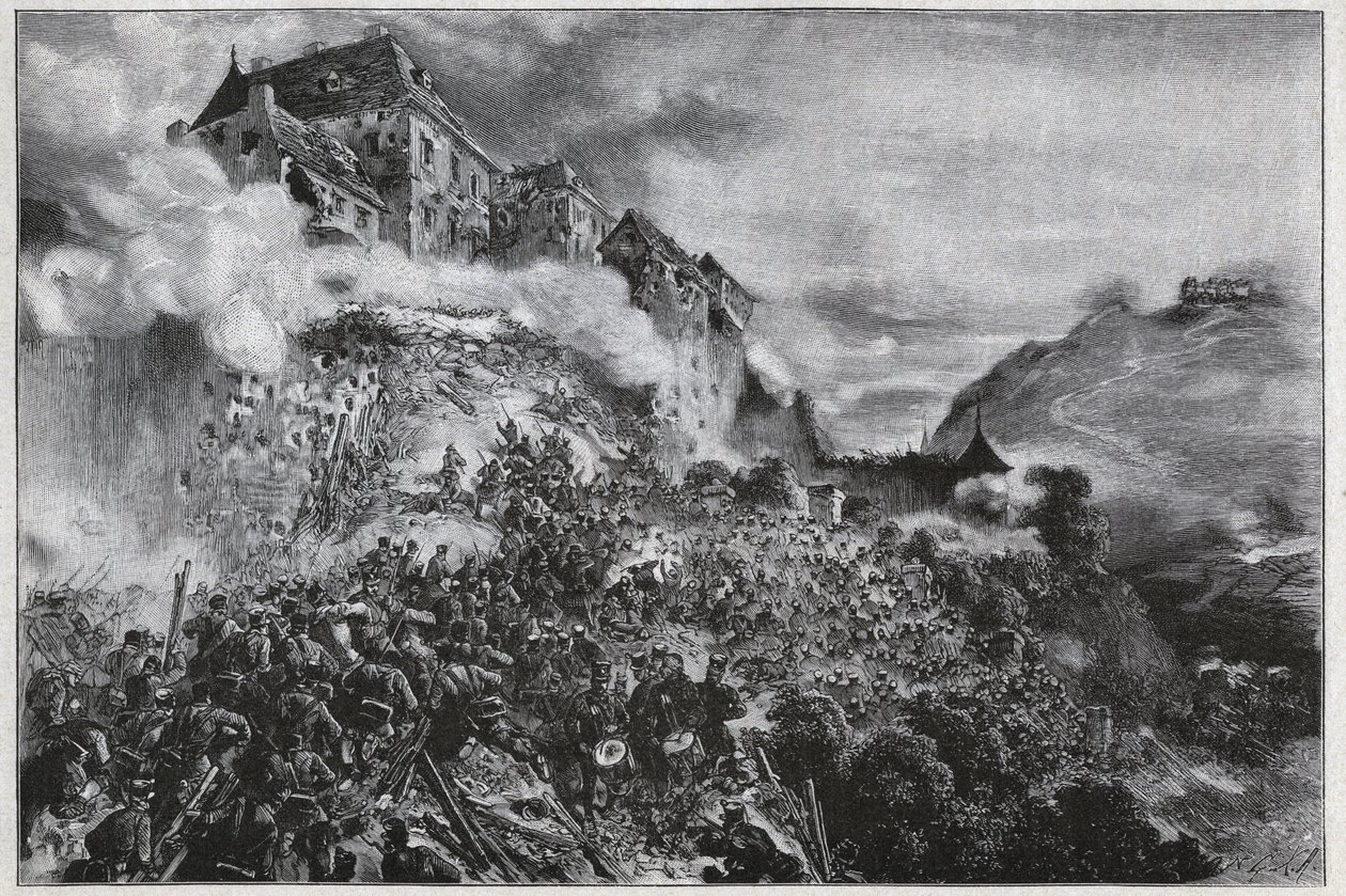Hungarian Revolution of 1848-1849: Hungarian Rebels Storm the Buda Castle on 21st May 1849 (After Lithograph by August von Pettenkofer) by August Xaver Karl von Pettenkofen