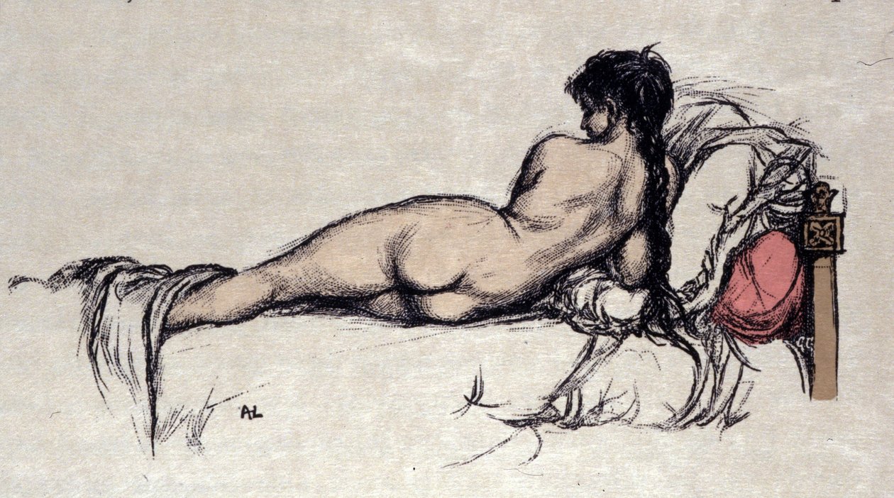 Naked Woman in Bed by Auguste (after) Leroux