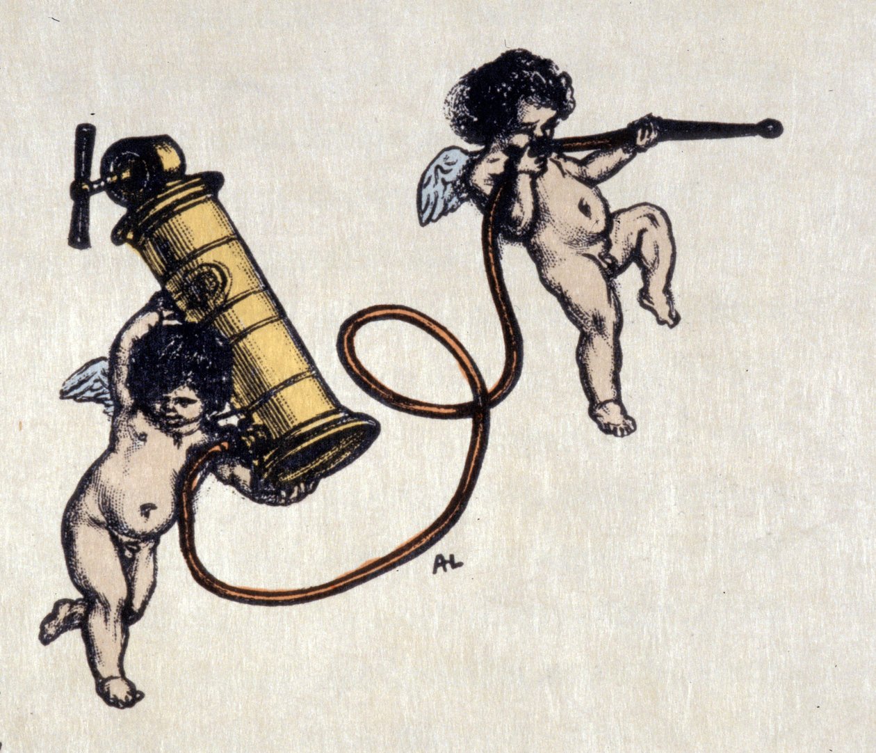 The Joys of the Clystere. Two Angels Wearing a Pump for an Enema. Illustration by Auguste Leroux by Auguste (after) Leroux