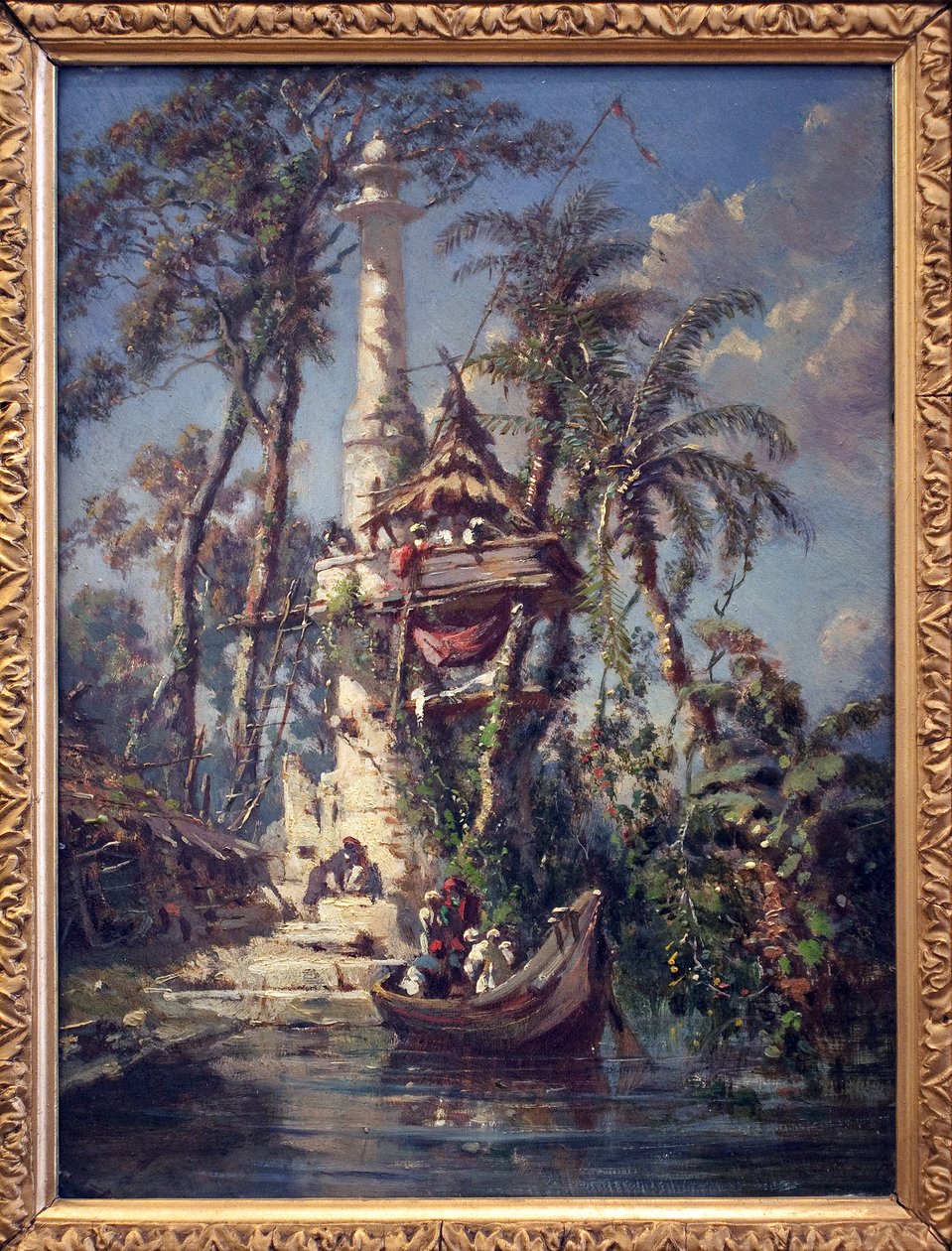 Observatory on the Banks of the Hoogly River (Bengal, India). Painting by Auguste Borget (1808-1877), Oil on Mahogany Wood by Auguste Borget