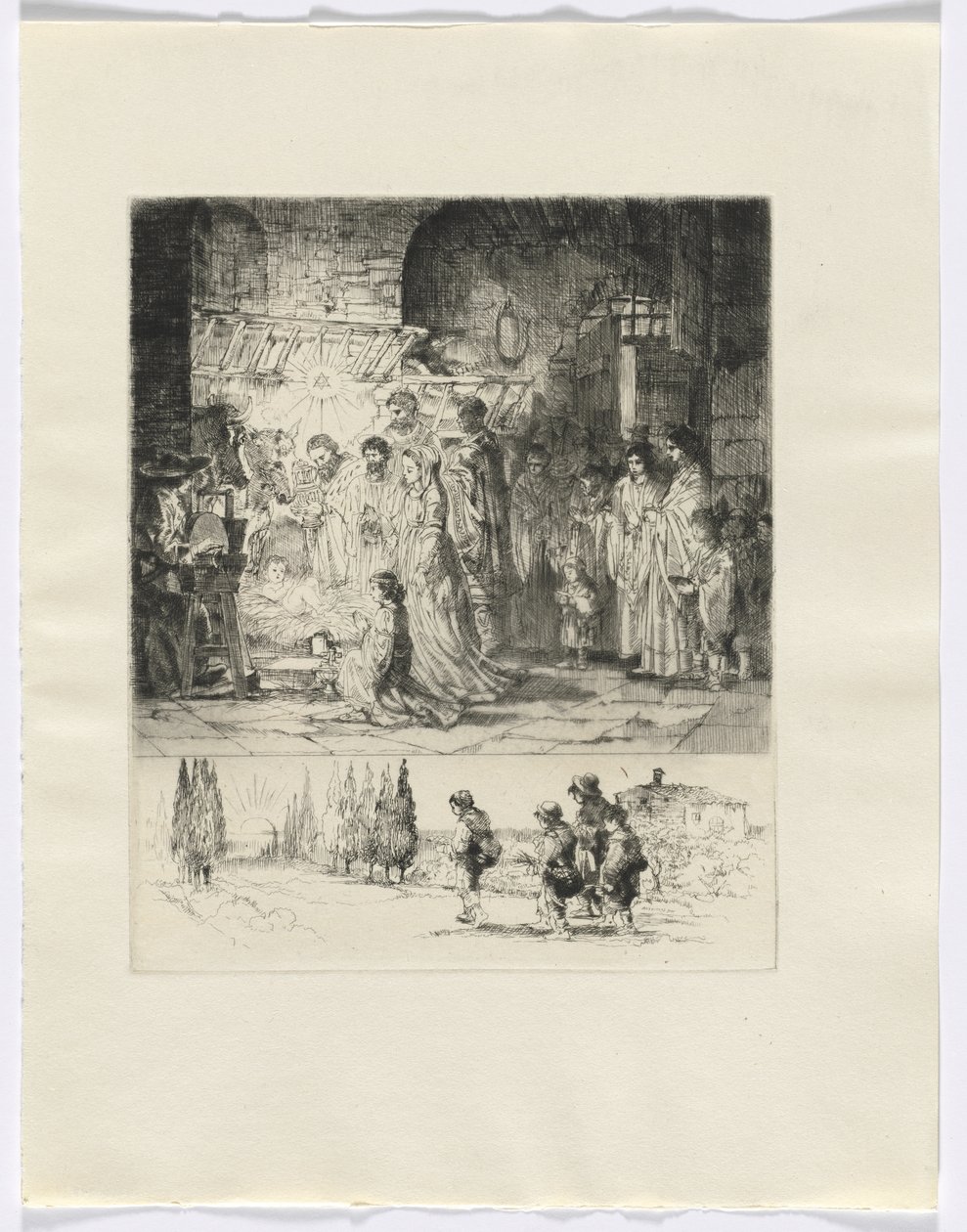 Frédéric Mistral: Mémoires et Recits by Frédéric Mistral: nativity/ figures walking on a road (insert after p. 32) by Auguste Brouet