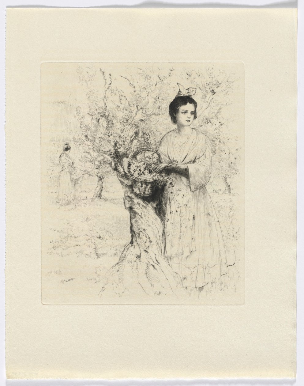 Frédéric Mistral: Memoirs and Stories by Frédéric Mistral: woman outside with a basket of flowers (insert after p. 192) by Auguste Brouet
