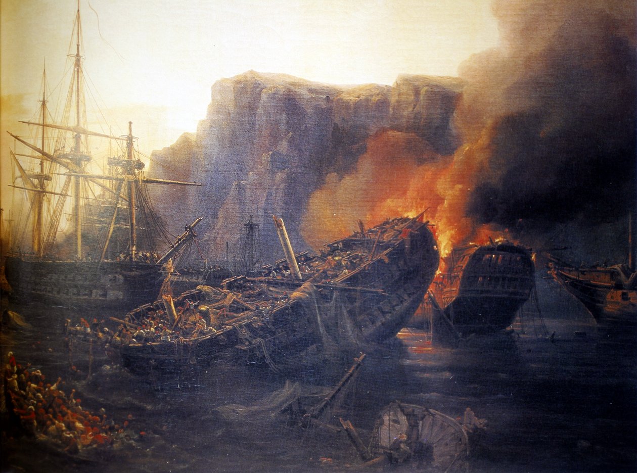 Evening of the Battle of Navarino by Auguste Etienne Francois Mayer