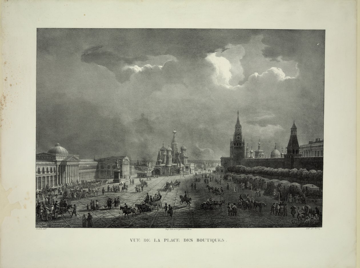 Upper Trading Rows at the Red Square in Moscow, c. 1830 by Auguste Jean Baptiste Antoine Cadolle