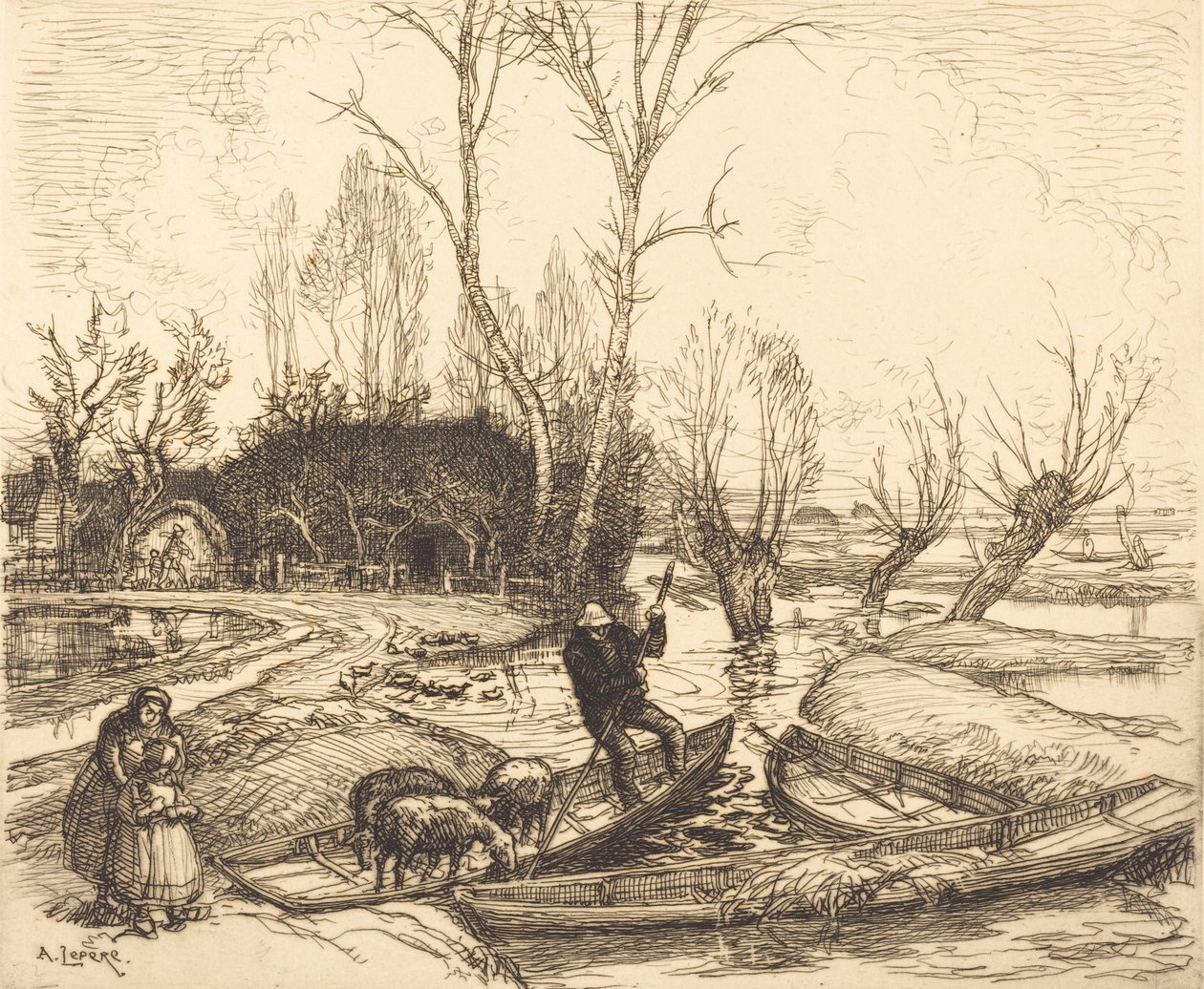 In the Deluged Marsh - The Shepherd by Auguste Lepere