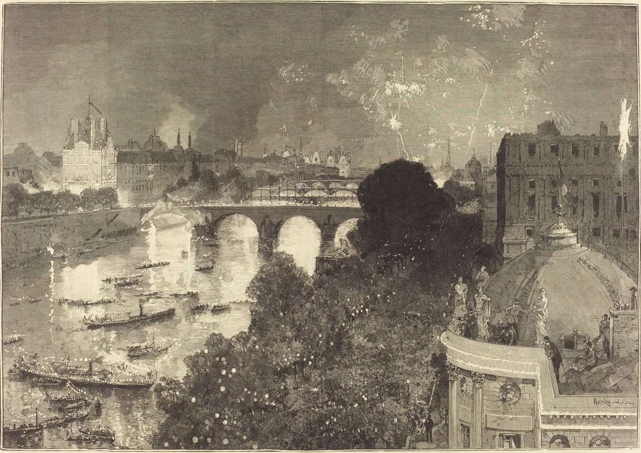July 14th. Illumination of the Seine from Pont Neuf to Pont au Change by Auguste Lepere