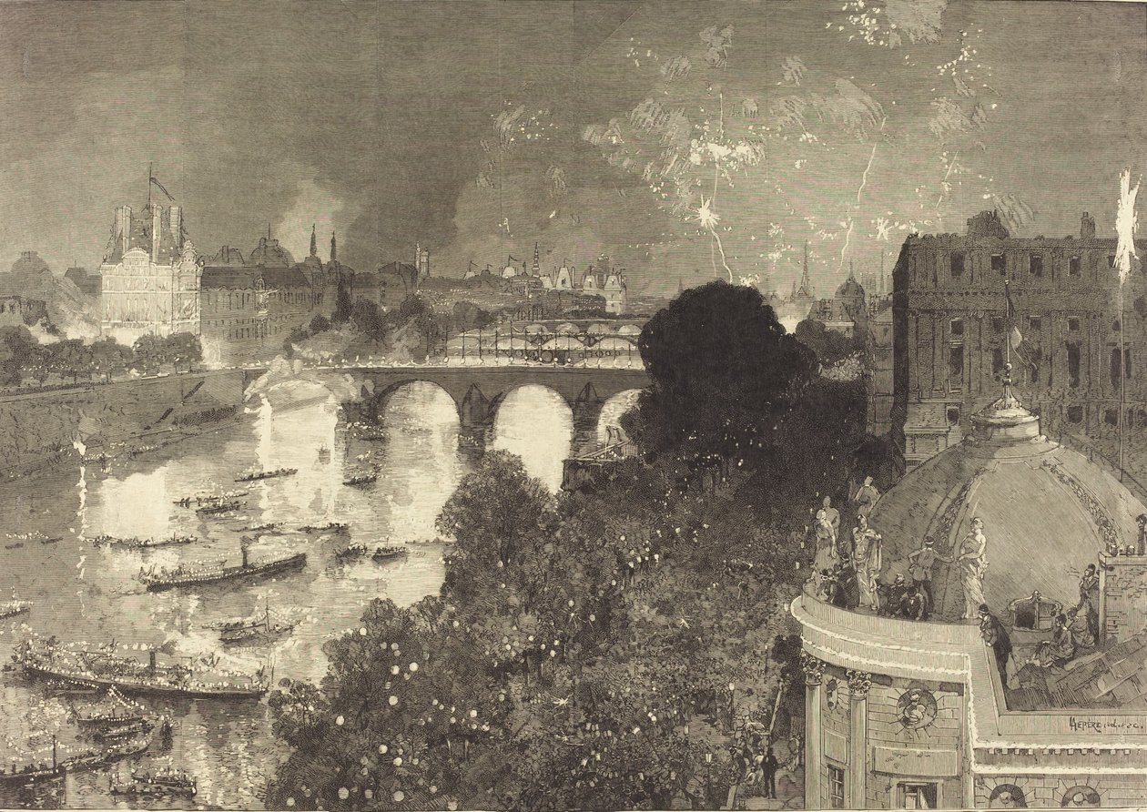 July 14th. Illumination of the Seine from Pont Neuf to Pont au Change by Auguste Lepere