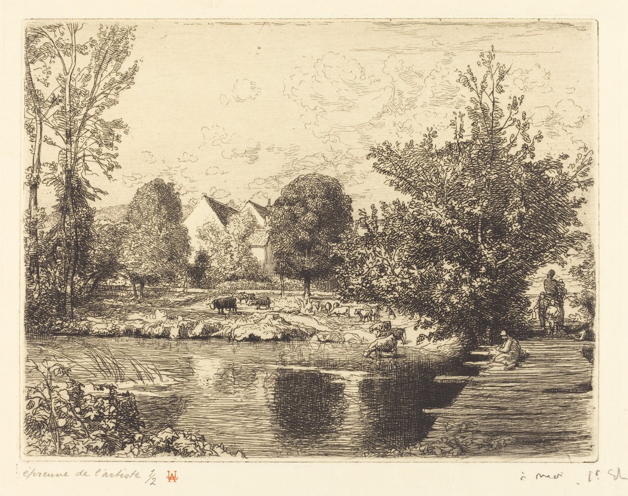 Old Foot-bridge, Banks of the Small Morin by Auguste Lepere