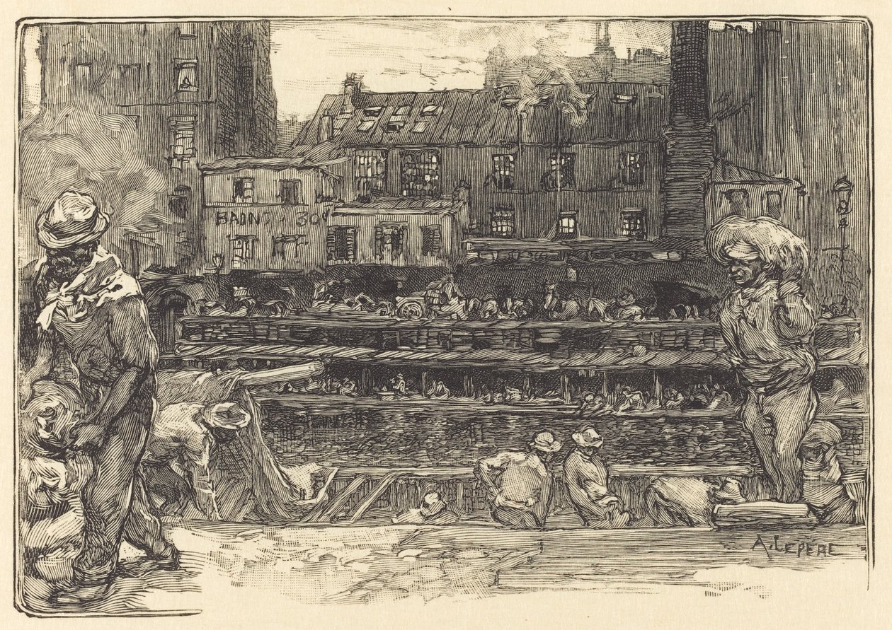 Unloading, Canal St. Martin, 1890 by Auguste Lepere