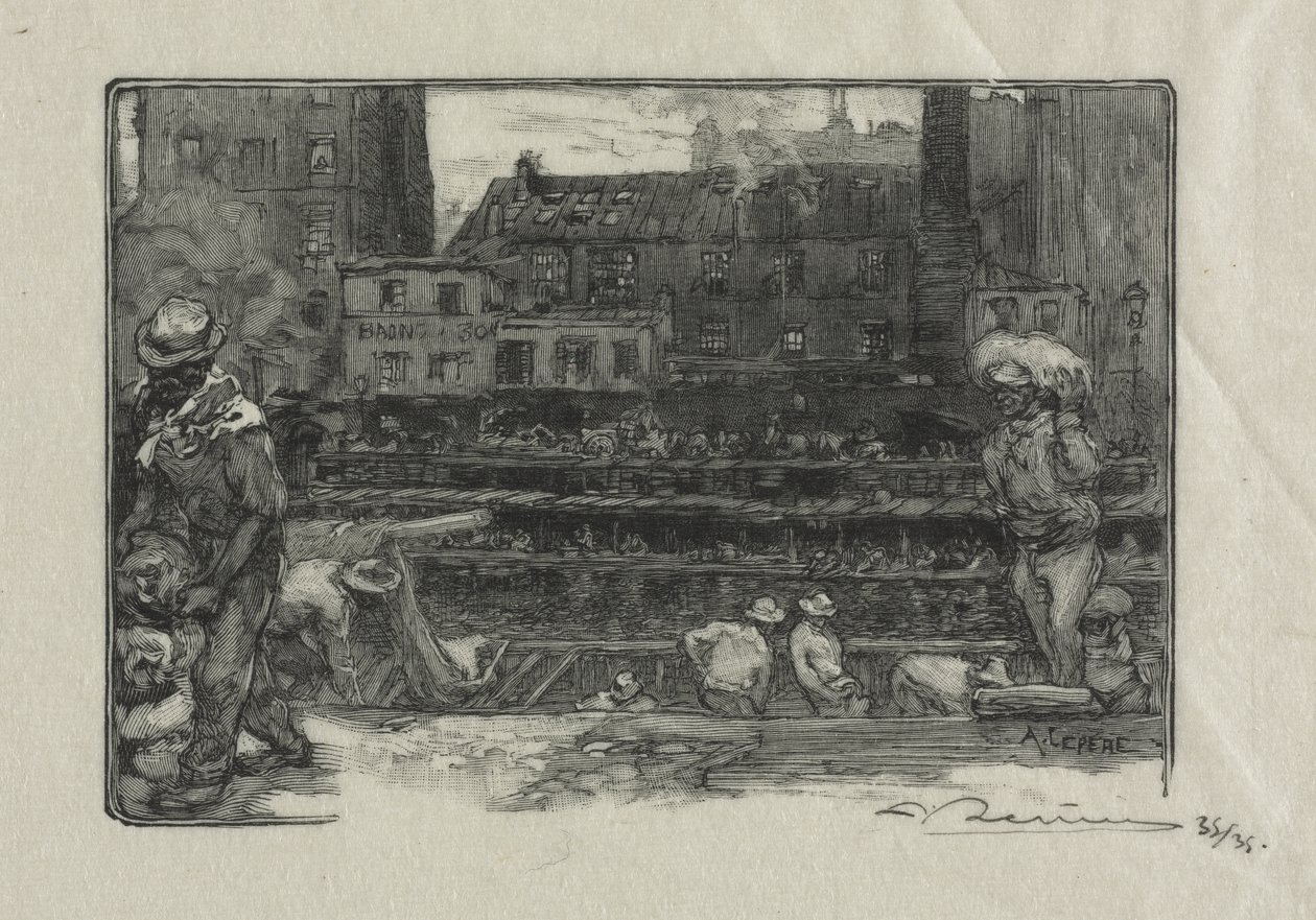 Unloaders of Plaster (Canal St. Martin) by Auguste Louis Lepère