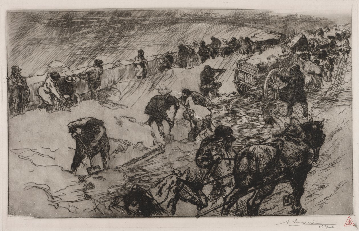 Fight against the Snow, Quai aux Fleurs by Auguste Louis Lepère