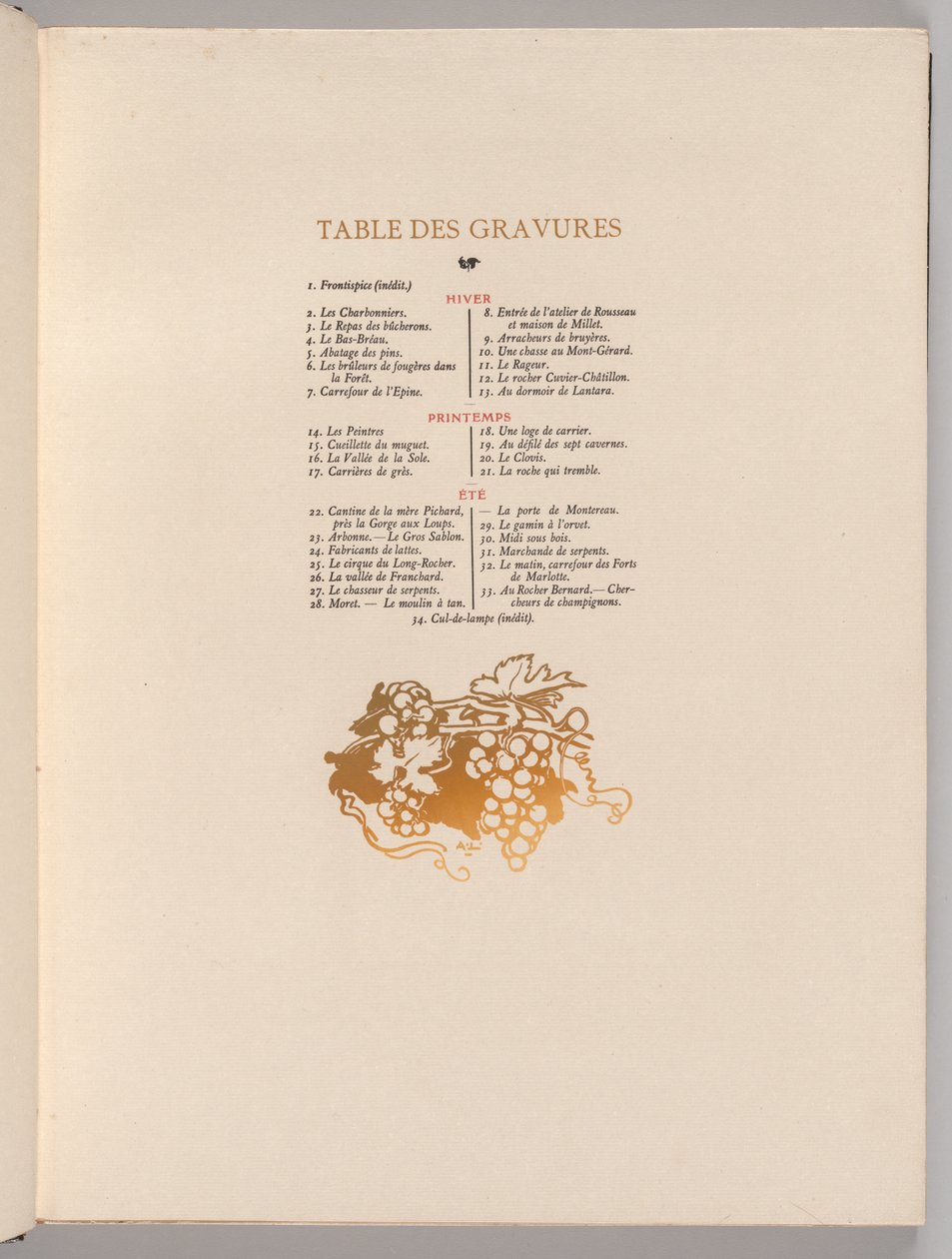 Fontainebleau Forest: Grapes, Cul-de-lampe Table of Engravings, 1908 by Auguste Louis Lepère