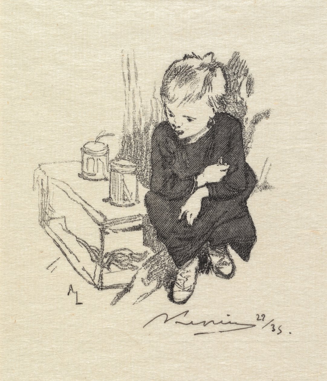 Fontainebleau Forest: The Boy with the Slowworm by Auguste Louis Lepère