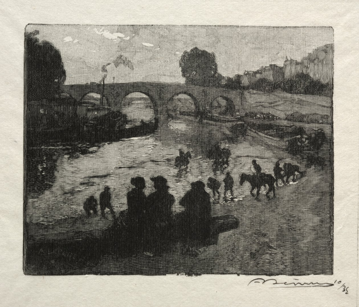 The Watering Place of Pont Marie by Auguste Louis Lepère