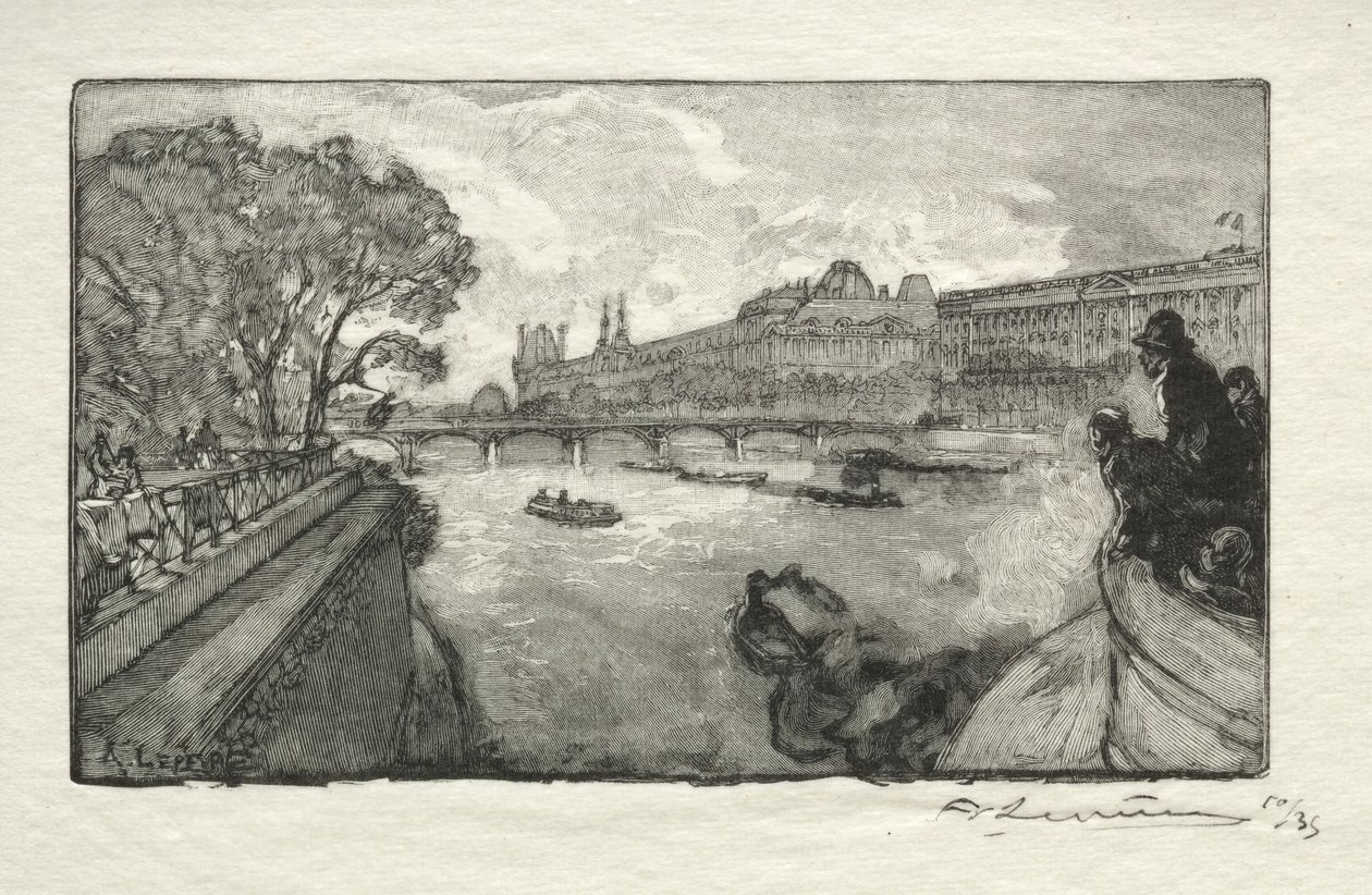 Le Louvre, vu du Pont Neuf, 1890 by Auguste Louis Lepère