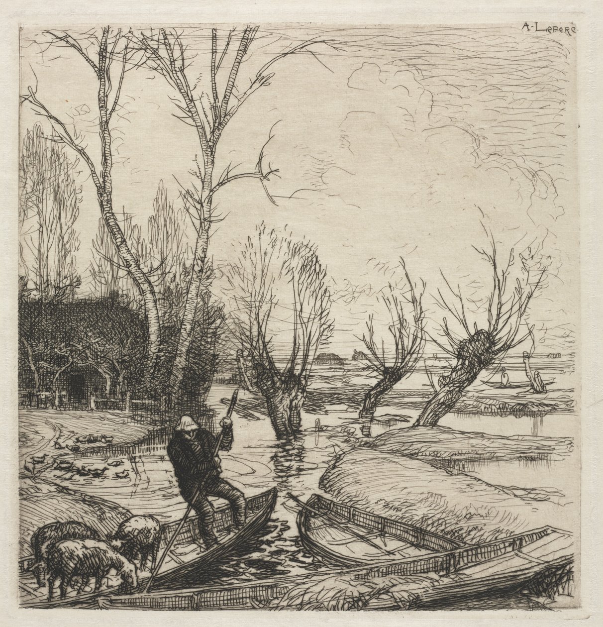 Man in a Boat with Three Sheep by Auguste Louis Lepère
