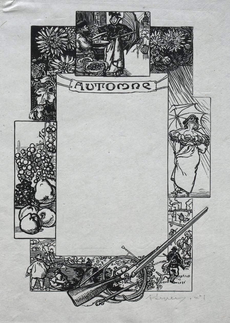 Paris Almanac, 1897: Decorative Border, Autumn by Auguste Louis Lepère