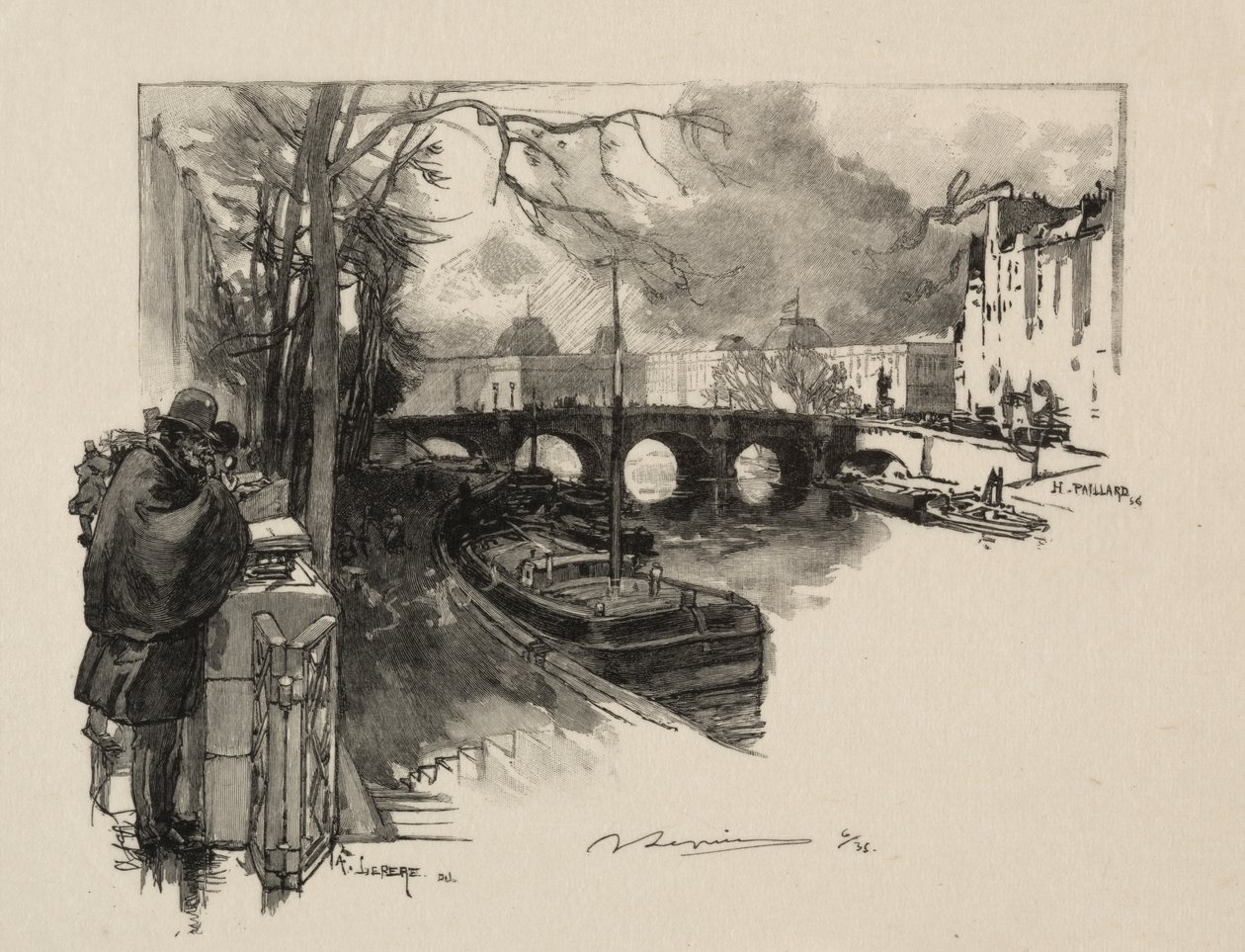 Small Arm of the Seine at Pont Neuf by Auguste Louis Lepère