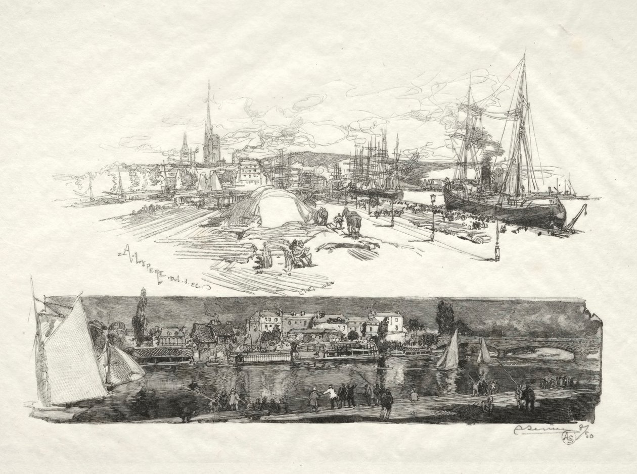 Rouen Illustrated: The New Quays - The Isle La Croix by Auguste Louis Lepère