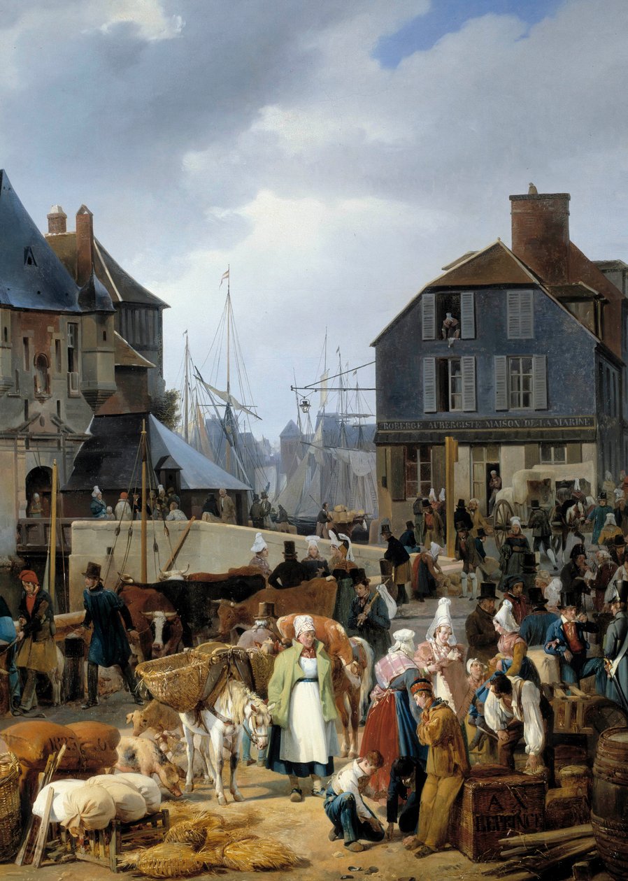 Boarding cattle in the port of Honfleur (detail) by Auguste Xavier Leprince