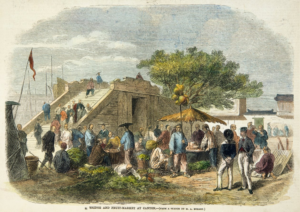 Bridge and Fruit Market at Canton by Auguste after Borget